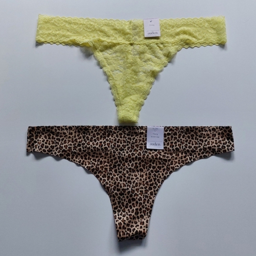 Auden Lace and Leopard Print Thongs Set of Two Size XL